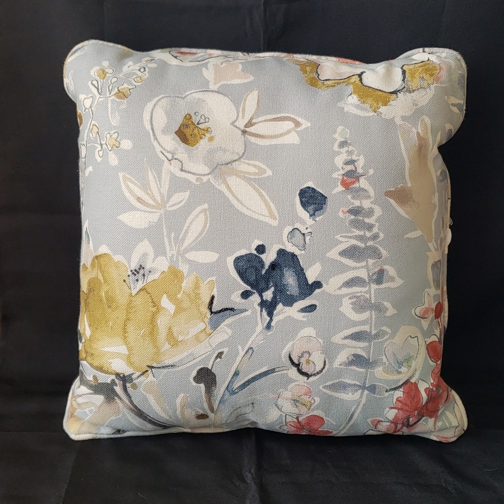 Floral Watercolor Decorative Throw Pillow - Gray & Mustard